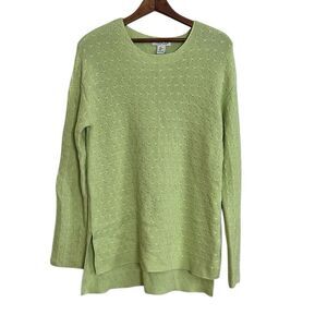 Rachel Zoe Knit High Low Crew Neck Long Sleeve Pullover Sweater Green Large